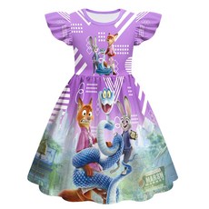 女童飛飛袖連衣裙 瘋狂動物城造型 Cosplay A字裙