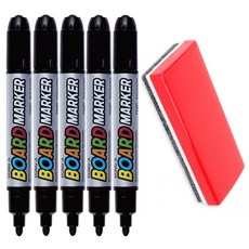 동아 화이트 보드마카 + 보드지우개, 2mm 블랙 5개+지우개 1개, 1세트