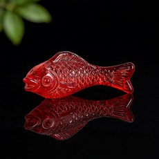 유리 크리스탈 잉어 물고기 조각상 행운 풍수 번영 부자상 동물 수집품 데코 선물, 빨간색