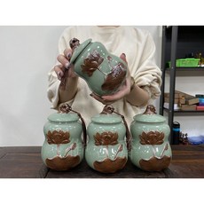 御古齋 精選陶瓷哥窯葫蘆茶葉罐 普洱茶罐 茶道精品, 1個, 小款