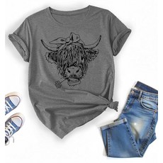 귀여운 소 동물 프린트 티셔츠 빈티지 웨스턴 반팔 (미국 알파 라지 레귤러 레귤러 컬러 A), 색상 B