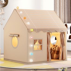 SeekFun 실내 텐트 놀이집 격자 무늬 튼튼한 철제 프레임 세탁 가능, 베이지색, 1개