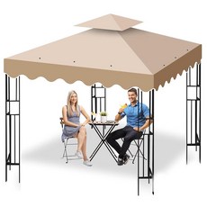 3 x 3m(10 10피트) 정자 캐노피 상단 교체품 공기 통풍구가 있는 2단 교체 커버 상점 정원 파티오 마당 실외용 그릴 지붕 파빌리온 커버 햇빛 가리개 (베이지 A), 카키 B