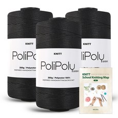 진텍스 폴리폴리(250g) 뜨개실x3볼+니팅맵mini, 18_블랙, 1세트