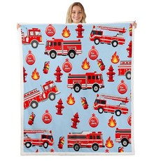 아동용 자동차 셰르파 담요 소방차 플리스 담요 레드 소방차 차량 패턴 퍼지 담요 침대 소파 소파 침실 장식 플러시 담요 담요 127cm x 152.4cm(50 x 60인치)