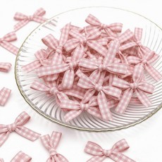 3.5cm 체크무늬 리본 컬러 미니 리본 리본 선물 상자 웨딩박스 포장 장식 수제 머리장식, 100개, pink