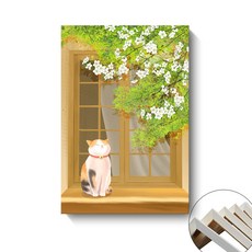 可愛貓咪裝飾掛畫 北歐風 無框畫 餐廳 客廳 房間 廁所 民宿 禮物 水彩裝飾 掛畫, 窗邊貓咪A(超過5個請下宅配)