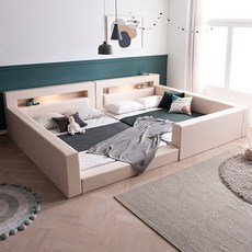 [삼익가구]미셀 LED 벙커형 패밀리 침대 Q+Q(슬립웰 파워 본넬 매트), 아이보리_슬립웰 파워 본넬 매트 포함