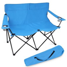 2인용 캠핑 의자 대형 더블 시트 접이식 휴대용 캠핑 벤치 의자 야외 낚시 피크닉용 휴대용 가방 포함, 1개, 파란색