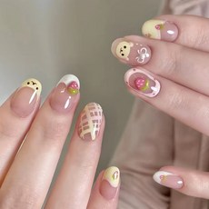 穿戴甲片高級感夏季簡約百搭美甲貼片貓眼手工假指甲片新品30片, 1個, BY2087清麗草莓:膠水款