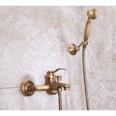 復古仿古民宿全銅浴缸水龍頭 入牆冷熱水淋浴工業風花灑簡單型手持花灑壁掛架蓮蓬頭現貨當日發, 1個, 新款 麻花裝飾蓋