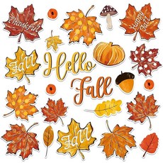 FYSUIMU Hello 가을 나뭇잎 컷아웃 단풍나무 잎 추수감사절 수채화 게시판 장식 오렌지 종이 커팅 파티 학교 교실 홈 데코용 46개 192433