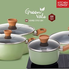 키친플라워 IH 그린베일 세라믹 냄비 6type 편수 양수 전골 곰솥 18 20 24 28인덕션, 그린, 양수18