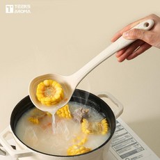食品級硅膠炒菜鏟勺 不傷鍋 不粘鍋專用, 1個, 食品級硅膠湯勺-奶鹽色