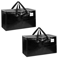 강화된 손잡이 내구성 있는 지퍼 및 방수 소재가 있는 초대형 튼튼한 보관 토트 2팩 — 공간 절약 이동 배송 및 여행에 적합 (스모크 골드), 블랙