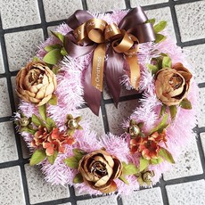 洋洋小品42cm手作牡丹富貴聖誕花圈聖誕花環】桃園中壢聖誕節裝飾聖誕樹藤圈金蔥聖誕紅, 1個, 紅