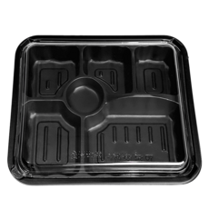 【盒作社】內嵌式六格餐盒236入箱購優惠，黑色塑膠可微波外帶一次性日式便當盒含醬料杯, 1箱, 內嵌六格236(一箱/300組), 300套