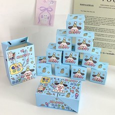 驚喜跳跳禮物盒生日紅包盒子 卡通創意儀式禮品套裝, 1個, 跳跳盒套裝藍色-開心小狗,硬盒+禮品袋+10個跳跳盒