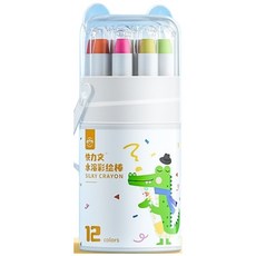 快力文兒童蠟筆油畫棒 不髒手安全可水洗 絲滑旋轉蠟筆 學生繪畫彩色筆, 12色/送筆刷, 1套, 12組