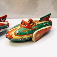 伍拾錢 發條鐵皮玩具 回力車 太空船系列 懷舊收藏 交換禮物 聖誕禮物 生日禮物, 1個, ROCKET RACER（黃綠）, 黃綠