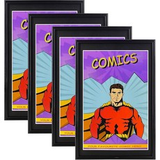 SPARKLY 스파클리Home만화책프레임 4팩 자외선차단 최대17.2x26.2cm63/4x101/4인치 벽또는테이블탑디스플레이120872, 블랙 프레임 블랙 매트 4팩