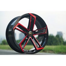 FK鋁圈 17吋 5/108 TS01 亮黑底 面紅鋁圈，提升操控性，增添運動風格, 1個