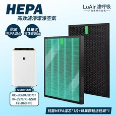 LuAir 高效HEPA抗菌濾芯 適用於 SHARP 空氣清淨機, 1個, 抗菌HEPA濾芯*1+蜂巢顆粒活性碳*1