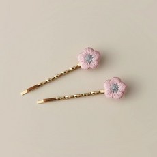 머리핀 미니 레트로 꽃 노란색 삔 2개 똑딱핀 헤어 애순이, A. 핑크 쌍