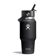 Hydro Flask 여행용 물병 - 단열 스테인리스 스틸 넓은 빨대 뚜껑 흘림 방지 누출 방지 1.2L40온스 토널 블랙 180635, 680.4g(24온스)