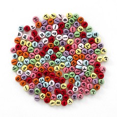 (랜덤100p) 4X7mm 컬러X블랙글씨 미니 납작 원형 한글 비즈 자음 모음 비즈, 모음(랜덤)