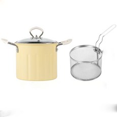 日式油炸鍋帶濾網油炸小鍋 - 不鏽鋼迷你天婦羅炸物深鍋, 【奶黄色】可煎可煮可炸/加深鍋身, 1個, 6吋