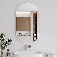 뷰티피크 타원형 벽거울 화장대거울 욕실거울 강화안전유리, 화이트51cm