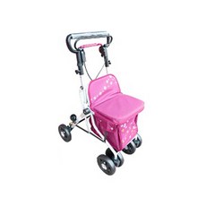 【海夫健康生活館】杏華 推把高度可調 附傘座 閃燈 可收合 銀髮老人購物車 粉底小花/棕格紋(F680/F685), 粉底小花(F680), 1個