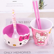 아기 헬로키티 식기 세트 카툰 그릇 접시 컵 인스타 감성 하이퀄리티, KT 그릇+컵+숟가락+젓가락【4종 세트】