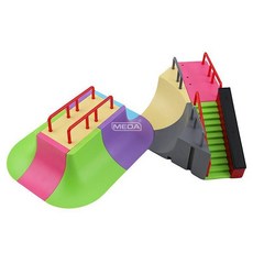 핑거보드 경기장 훈련장 손가락보드 트랙 장애물 보드게임, 1개, 컬러풀 계단 세트