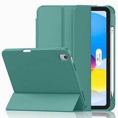 IMieet 아이패드(A16)/아이패드 10세대 [11인치 2025/10.9인치 2022]용 케이스 펜슬 홀더와 부드러운 TPU 뒷면이 있는 3단 스탠드 스마트 커버 터치, 포레스트 그린