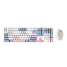 지클릭커 오피스프로 사일런스 무소음 무선 블루투스 108키 키보드 버티컬 마우스 세트, 일반형, 스카이핑크, WMK600 108키