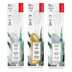 RADIUS 교체용 헤드가 있는 큰 칫솔 왼손 부드러운 다양한 색상 3개 BPA 프리 ADA 승인 치아를 청소하고 잇몸 질환의 위험을 줄이기 위한 디자인 262574, 금/대리석/얼음, 3개 (1개입), 오른손잡이용 브러시, 1