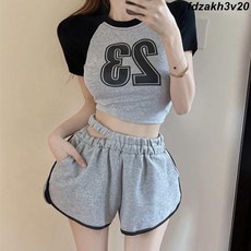 運動套裝女裝夏季新款時尚辣妹字母短袖T恤休閑短褲兩件套