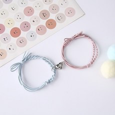 하트 커플 팔찌 2개1세트 / 자석 마그넷 머리끈 겸용