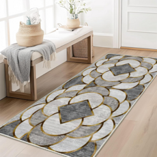 TRISEN 모던 지오메트릭 러너매트 프리미엄 크리스탈 벨벳 미끄럼방지 보풀방지 물세탁 가능 위생관리 쉬운 사계절 거실 침대옆 현관 복도 주방 서재 원스타 디자인 이사선물