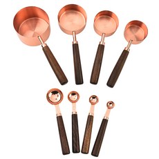 DFMEI 鍍金不鏽鋼量杯量勺廚房烘焙工具相思木手柄量匙計量工具八件套, 1個, 胡桃木玫瑰金量杯量勺8件套#A【袋裝】:如圖