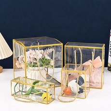 투명 골드 프레임 상자 5매 박스 가방 사각 답례품 구디백 선물 와인 수건 포장 손잡이 케이스, 5개, 1호 70x70x210