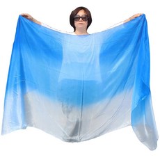 Winged Sirenny 2.8m3야드 벨리 댄스 실크 베일 그라데이션 색상 리얼 럭셔리 벨리댄스 스카프 손으로 감은 가장자리 그린 140920, 블루 그라데이션