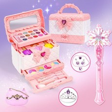 瀾錦書捨 女孩兒童化妝品套裝 無毒彩妝盒 3-9歲 女童公主 生日新年禮物, 【新款公主手提箱】+魔法棒7件套, 1個