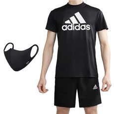 adidas 愛迪達 LOGO印花短袖T恤+短褲套裝+口罩