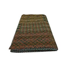 그린 핸드 블록 프린트 칸타 퀼트 90X108 인치 아즈락 침대 스프레드 야채 염료 담요 인디고, 그린 핸드 블록 프린트 칸타 퀼트 90X108 인치 아