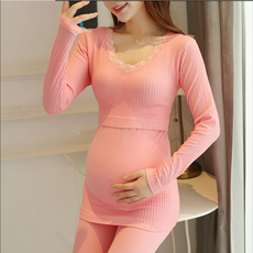 가을 겨울 임산부 긴팔 내복 세트 임산부 산후 수유용 실내복 따뜻한 이너웨어 JXH