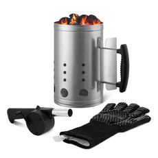 캠핑 바비큐 스토브 숯불 점화통 미니 송풍기 숯불통, 점화통 + 장갑 + 송풍기, 1개