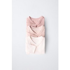 ZARA 로브넥 플라워 바디수트 3장 세트 - 로즈핑크 5644545620